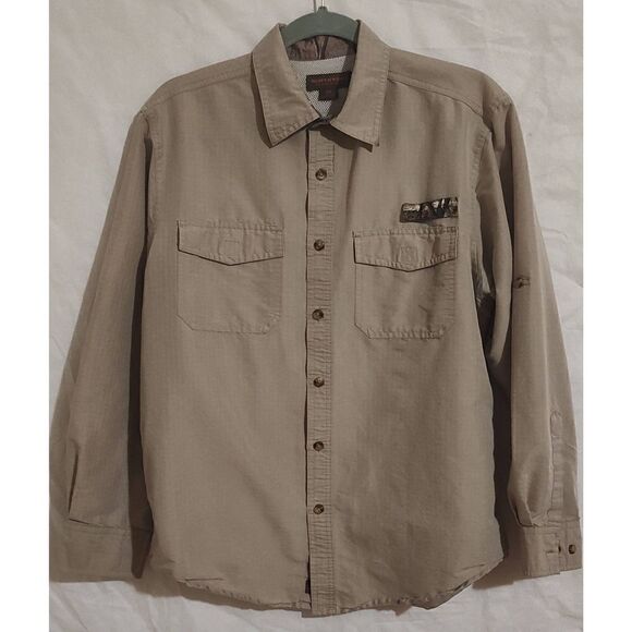 Northwest Territory Shirt Mens Medium Tan Roll Tab Long Sleeve Vented Outdoor Si - Picture 1 of 7